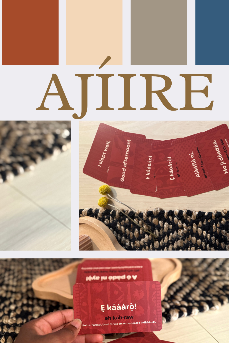 Collage of Ajiiire product packaging with brand name and color swatches.
